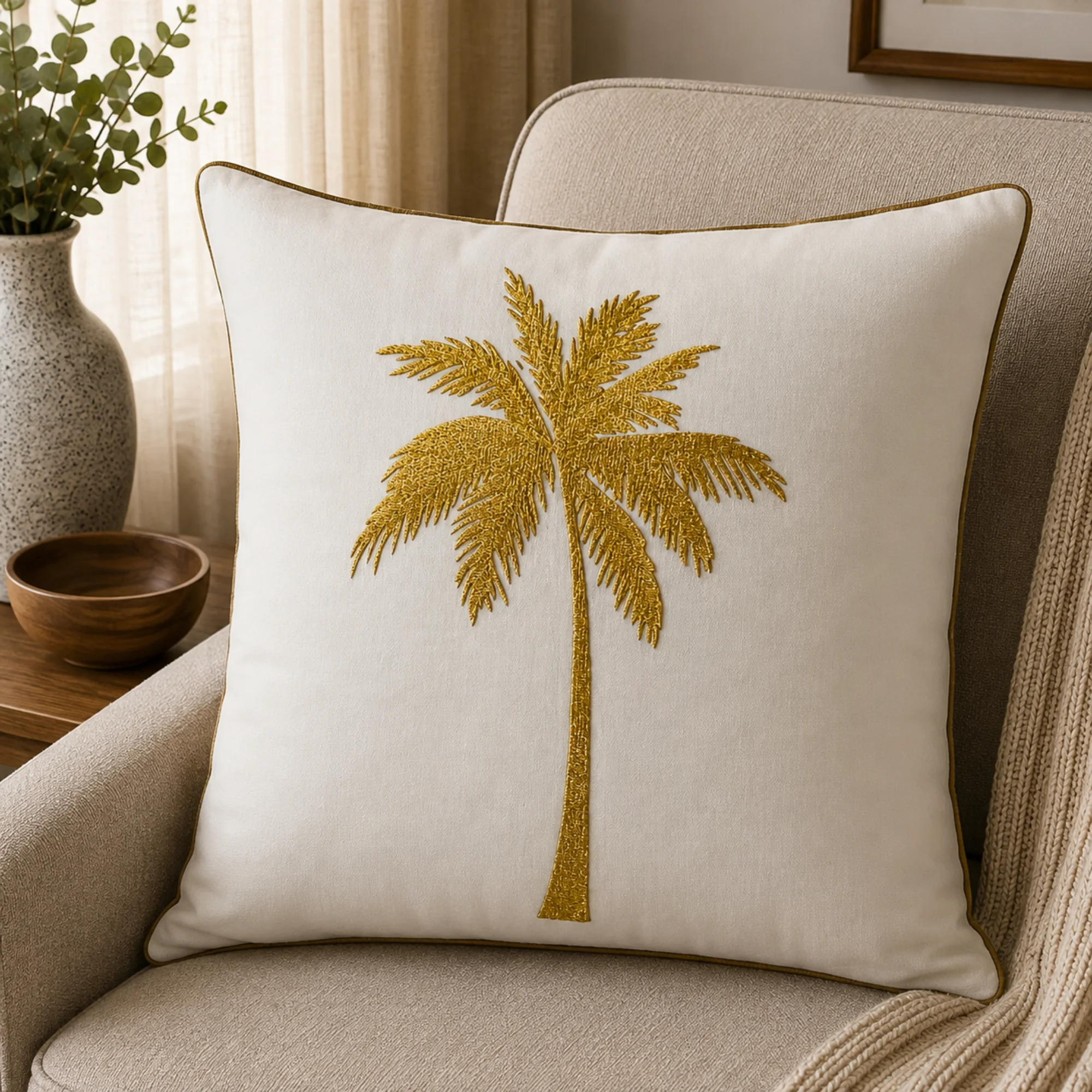 Gold Palm Tree Embroidered
